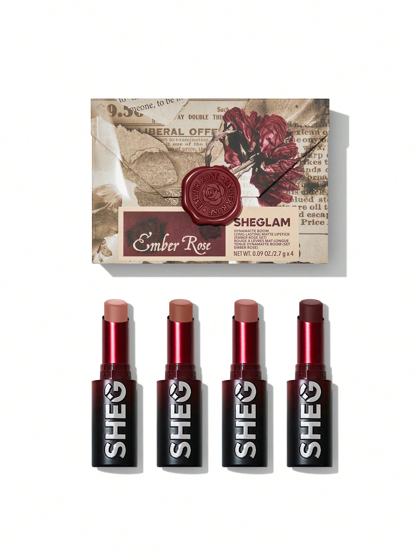 SHEGLAM Ember Rose Lipstick Stand – 8-Piece Matte & Gloss Lipstick Collection