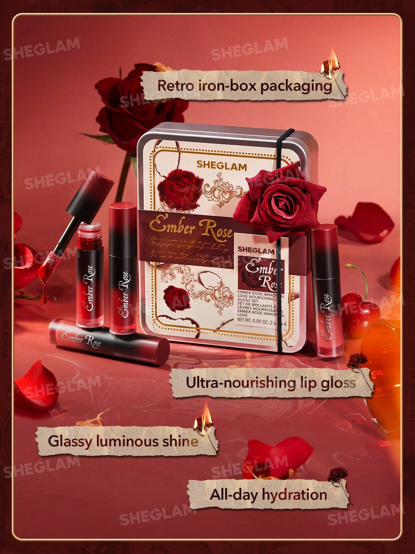 SHEGLAM Ember Rose Lipstick Stand – 8-Piece Matte & Gloss Lipstick Collection