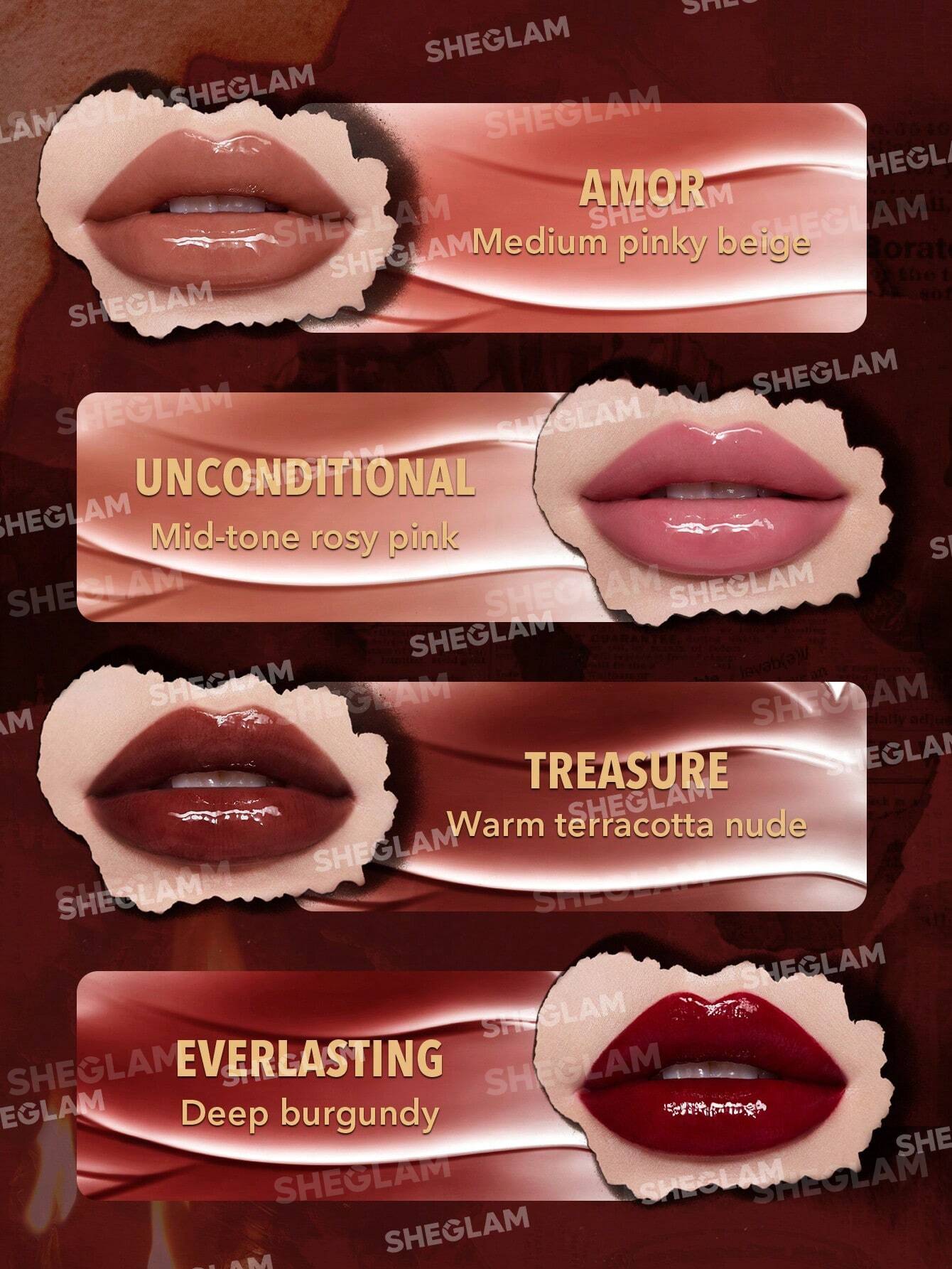 SHEGLAM Ember Rose Lipstick Stand – 8-Piece Matte & Gloss Lipstick Collection
