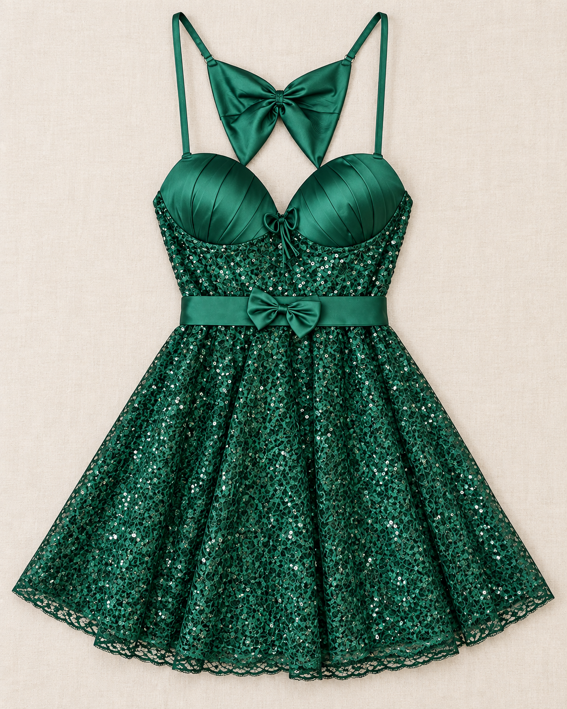 Satin Bow & Sequin Lace Babydoll Dress
