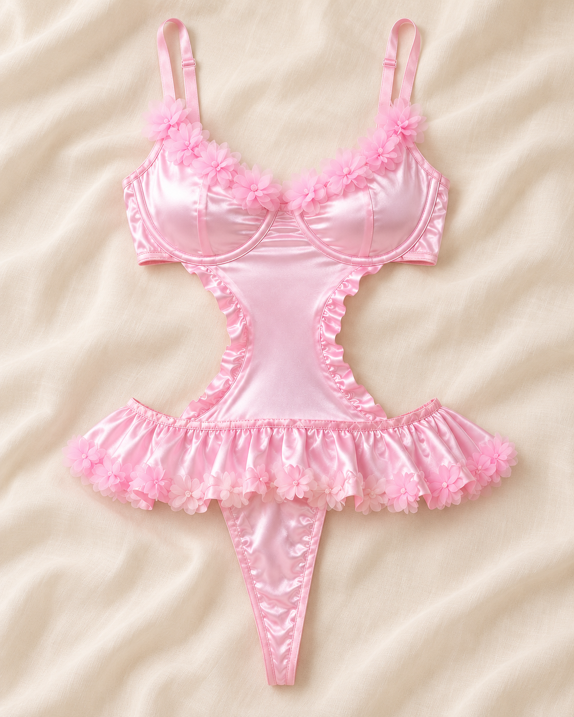 Pink Blossom Ruffle Lingerie Bodysuit