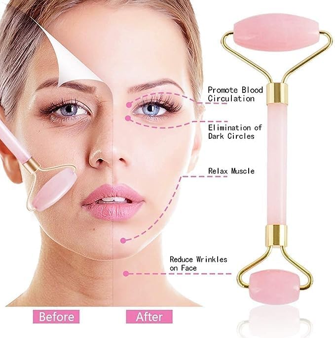 Rose Quartz Jade Face Roller Massager & Gua Sha Set
