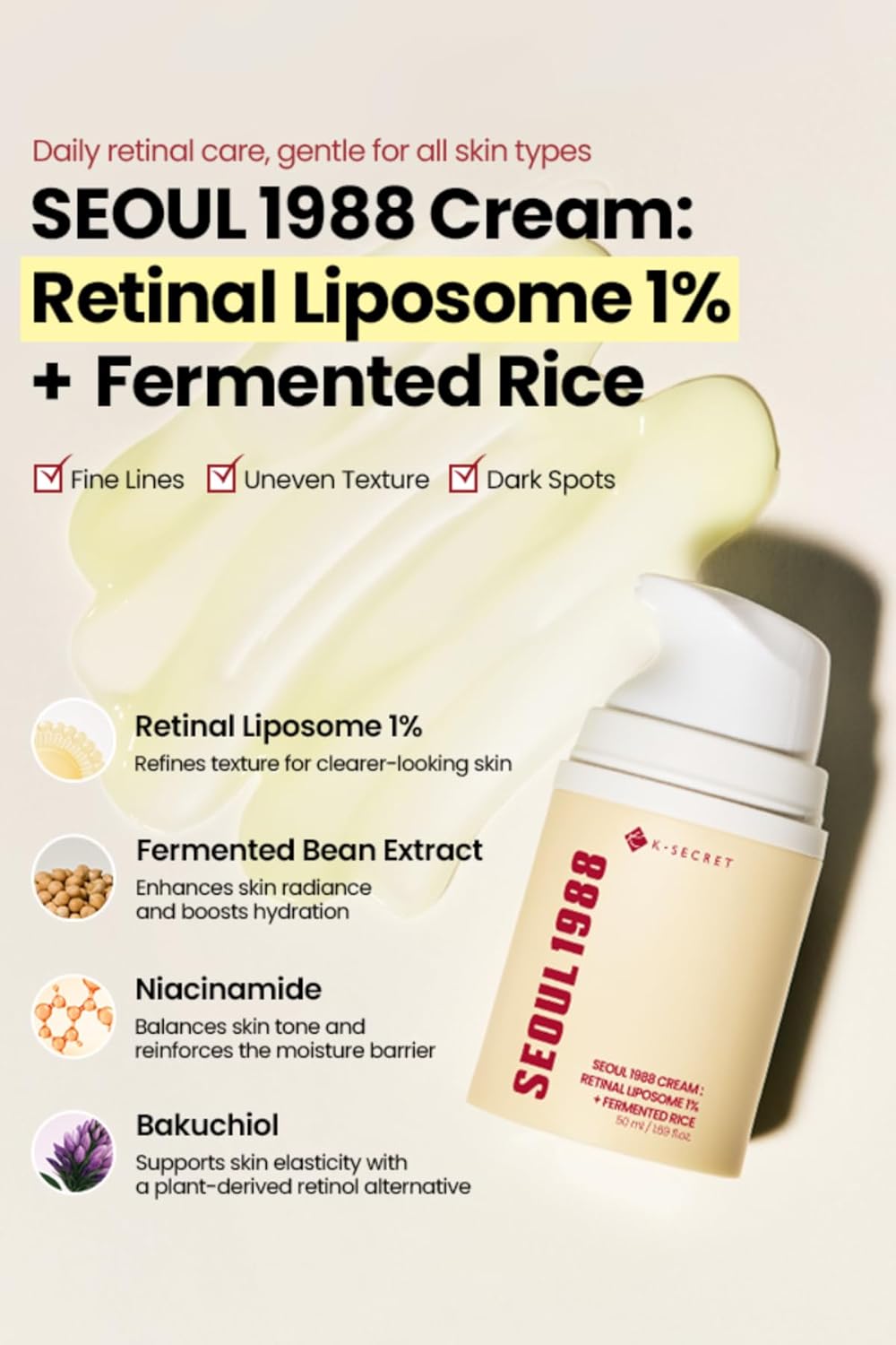 K-Secret Seoul 1988 Cream: Retinal Liposome 1% + Fermented Rice