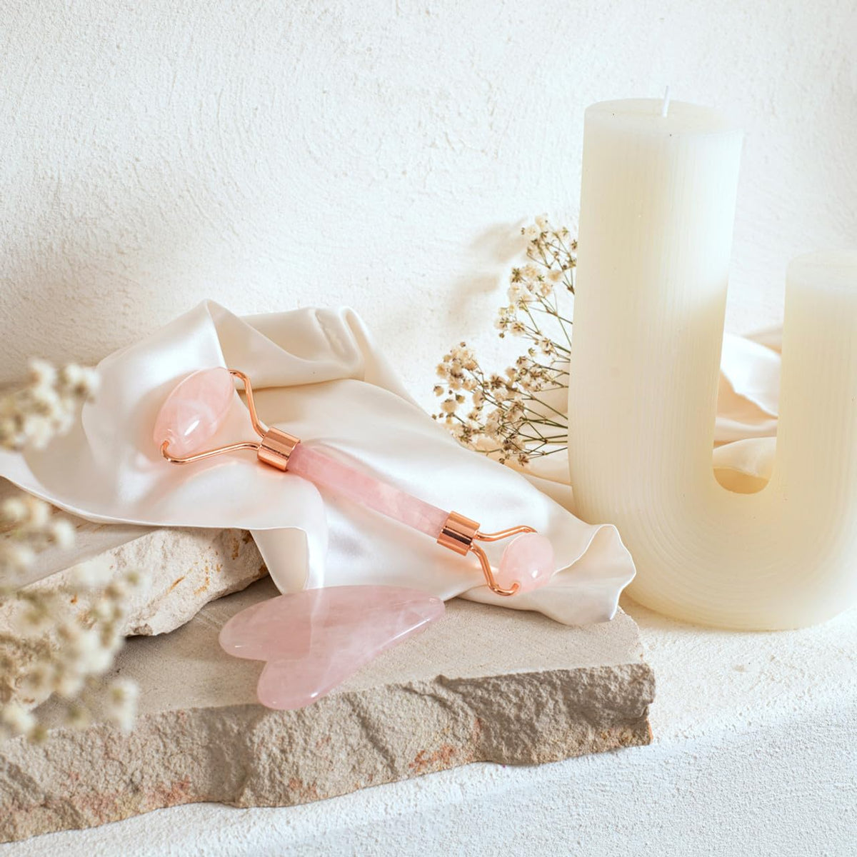 Rose Quartz Jade Face Roller Massager & Gua Sha Set