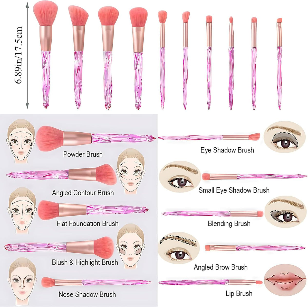 Crystal Pink Makeup Brush Set