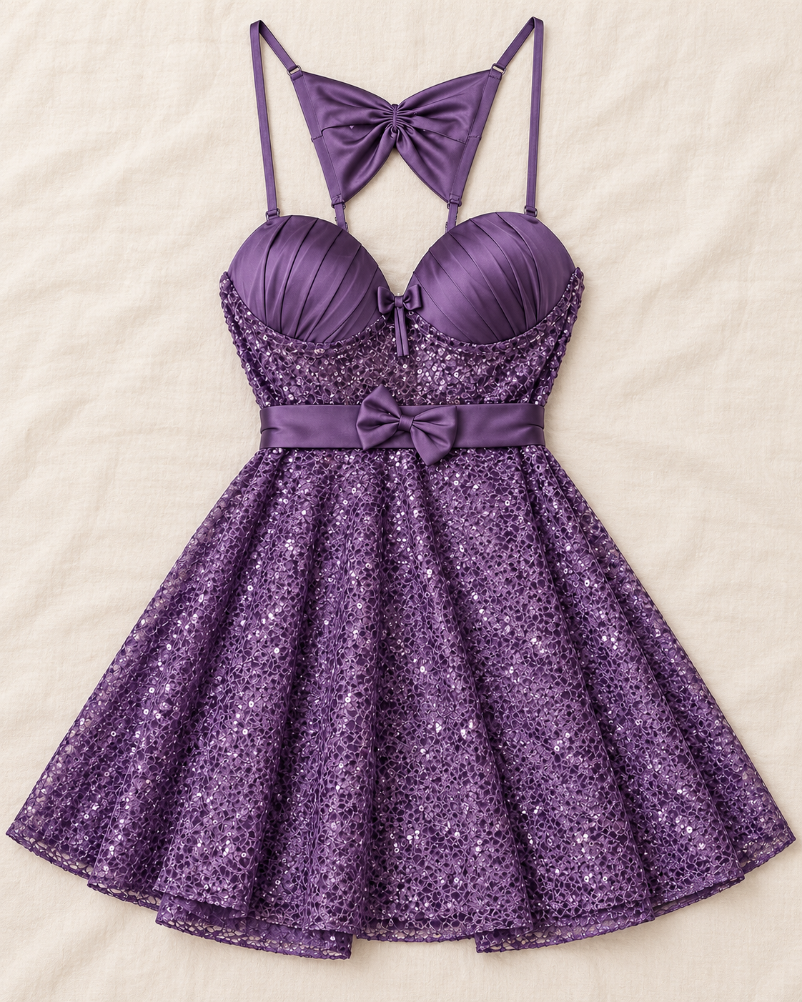 Satin Bow & Sequin Lace Babydoll Dress