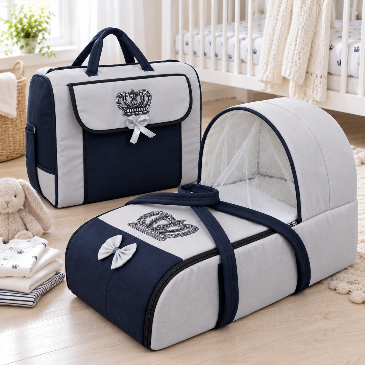 Crown Baby Carrycot & Matching Bag – 2-Piece Set