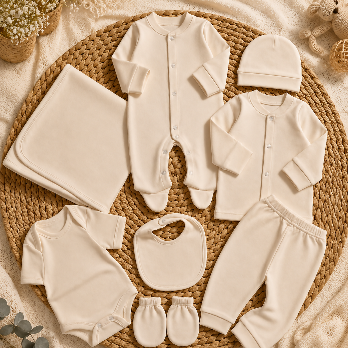 Plain Newborn Hospital Set – 8 Pieces