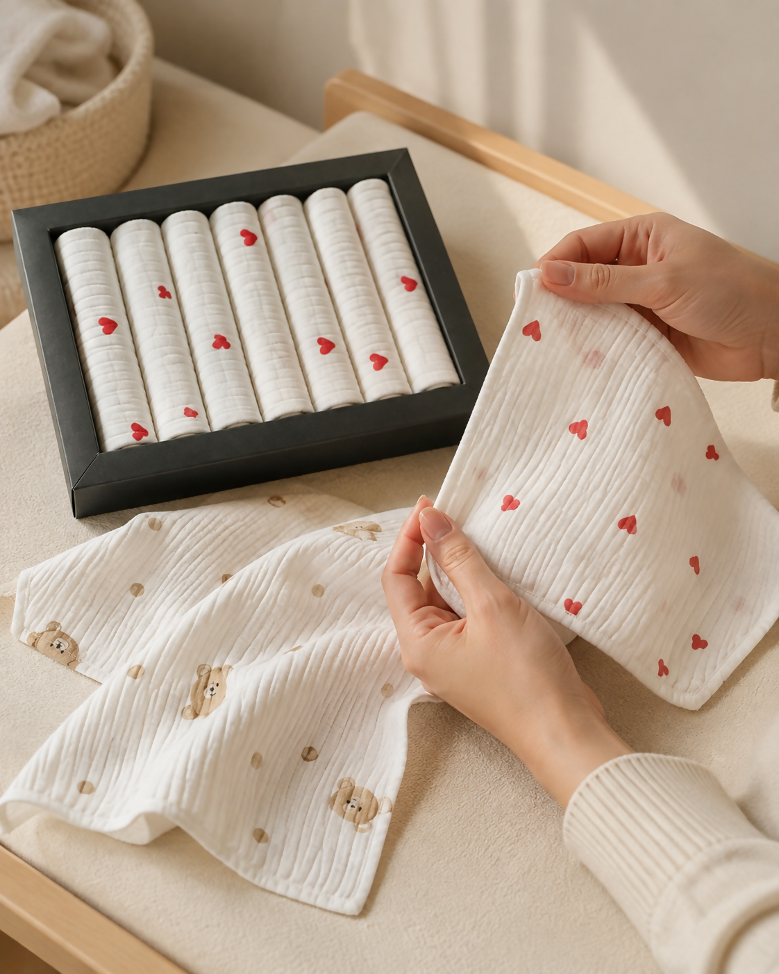 Baby Cotton Washcloth Gift Box – 7 Pieces