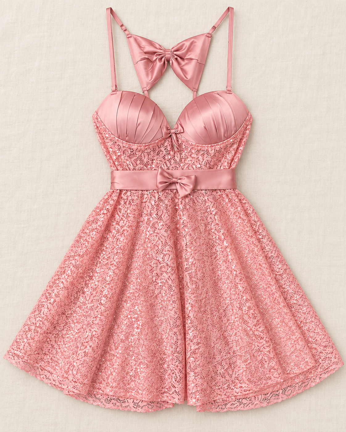 Satin Bow & Sequin Lace Babydoll Dress