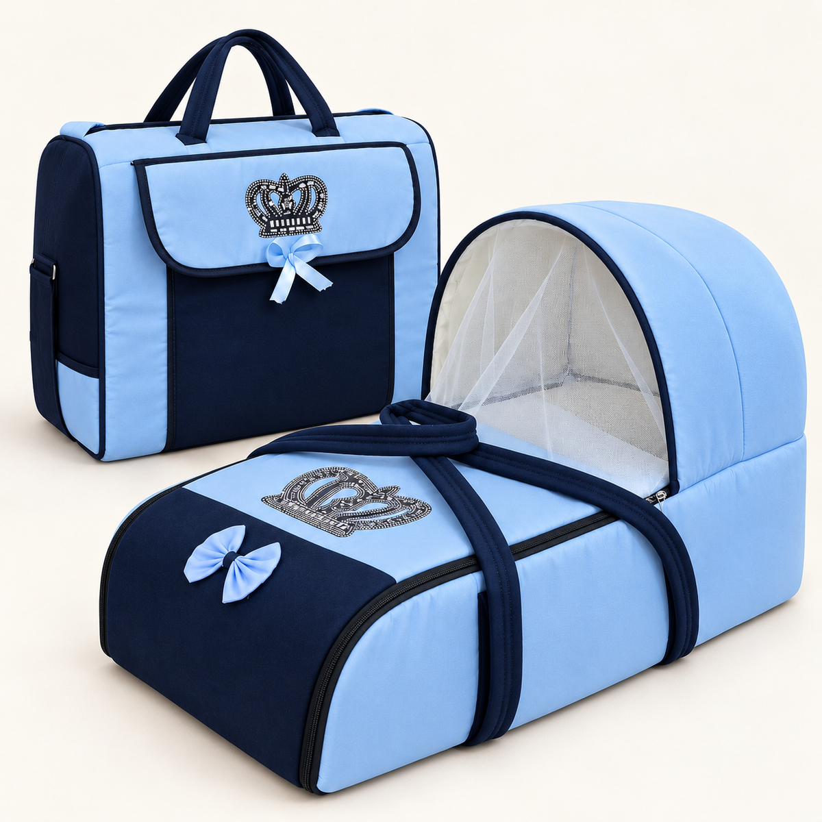 Crown Baby Carrycot & Matching Bag – 2-Piece Set