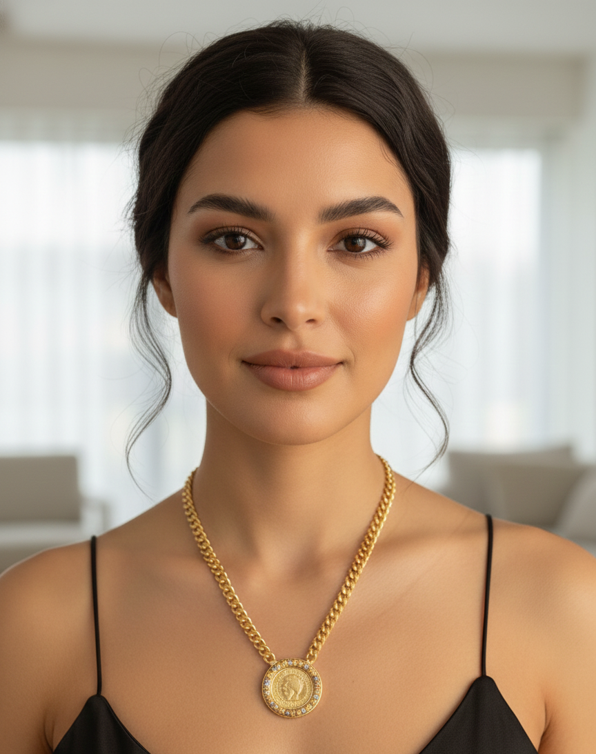 Gold Coin & Curb Chain Necklace