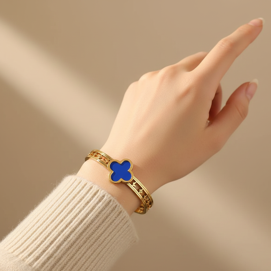 The Single Hinged Clover Bangle (Multiple Colors)
