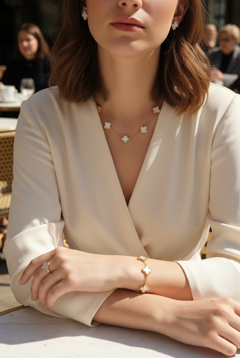 The Signature Clover Collection – Full Set packaged in a luxurious red jewelry box