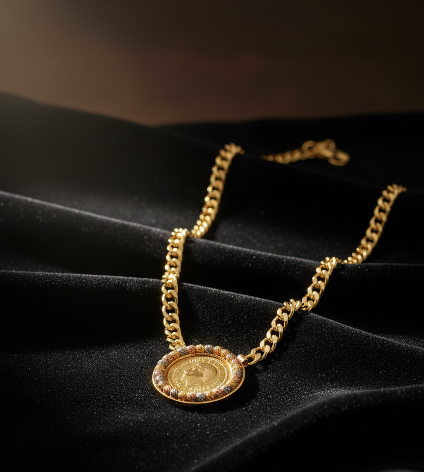 Gold Coin & Curb Chain Necklace
