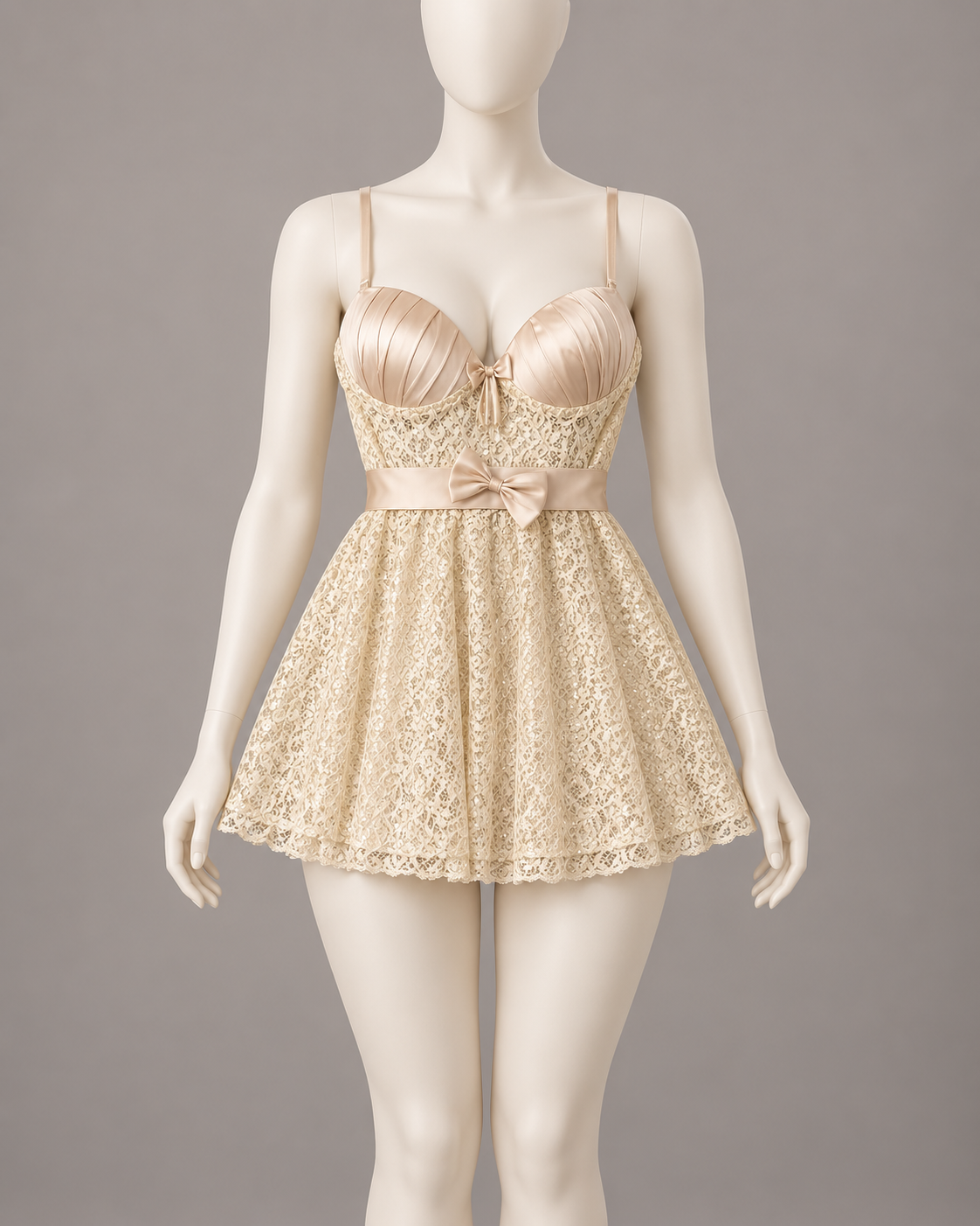 Satin Bow & Sequin Lace Babydoll Dress