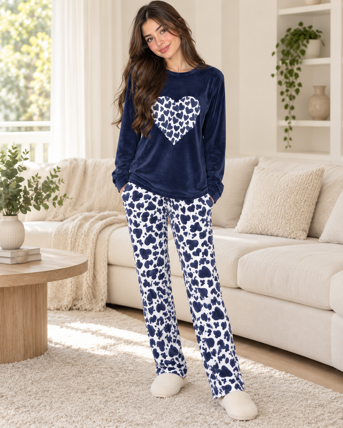 Heart Print Two-Piece Pyjama Set
