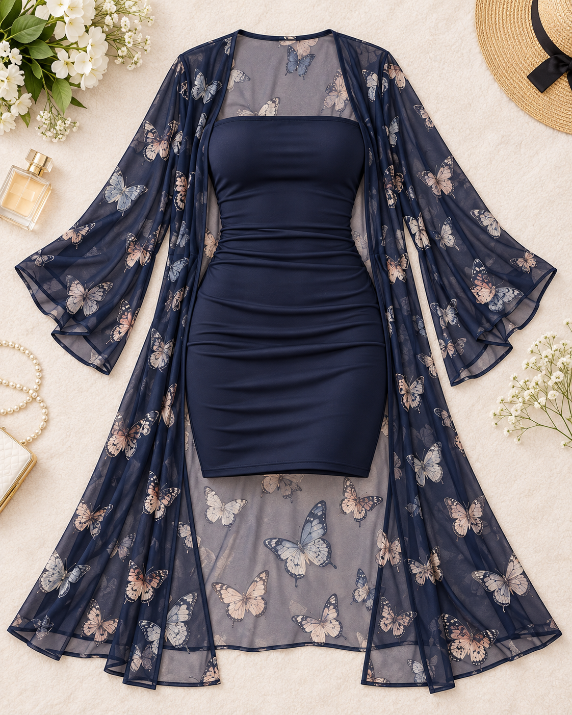 Women’s 2-Piece Lycra Dress & Chiffon Robe Set