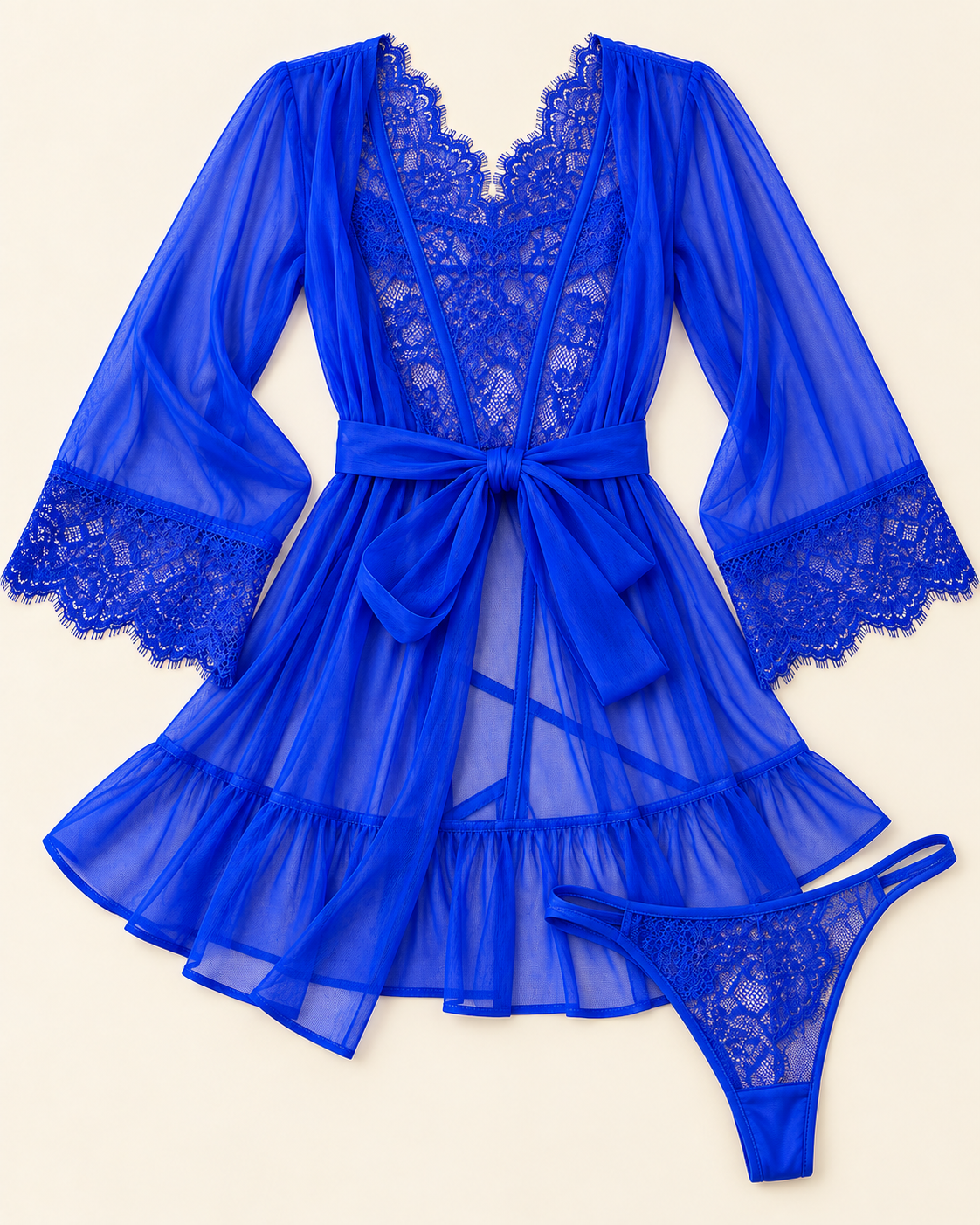 Lace & Sheer Robe Lingerie Set