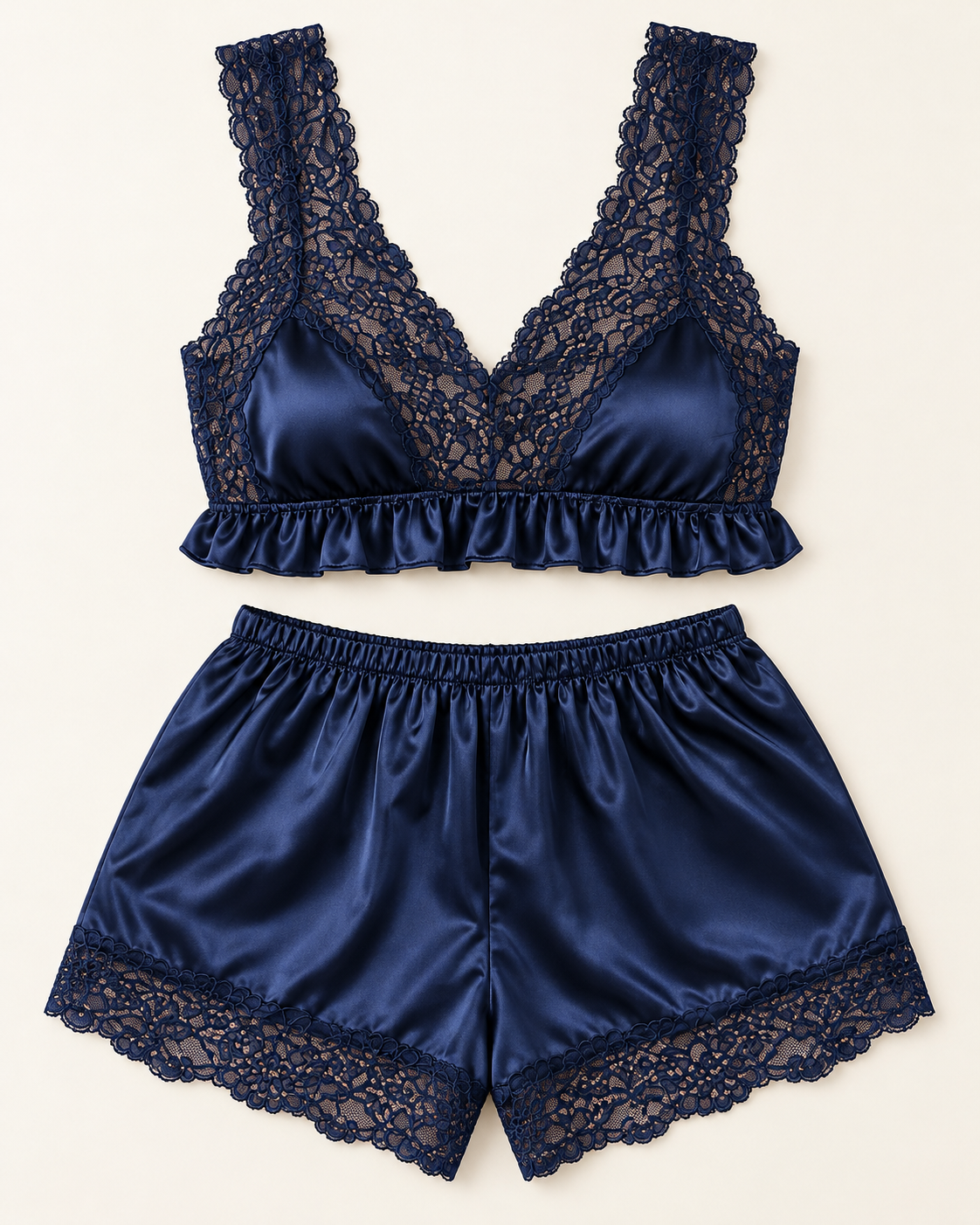 Satin & Lace Two-Piece Shorts Set