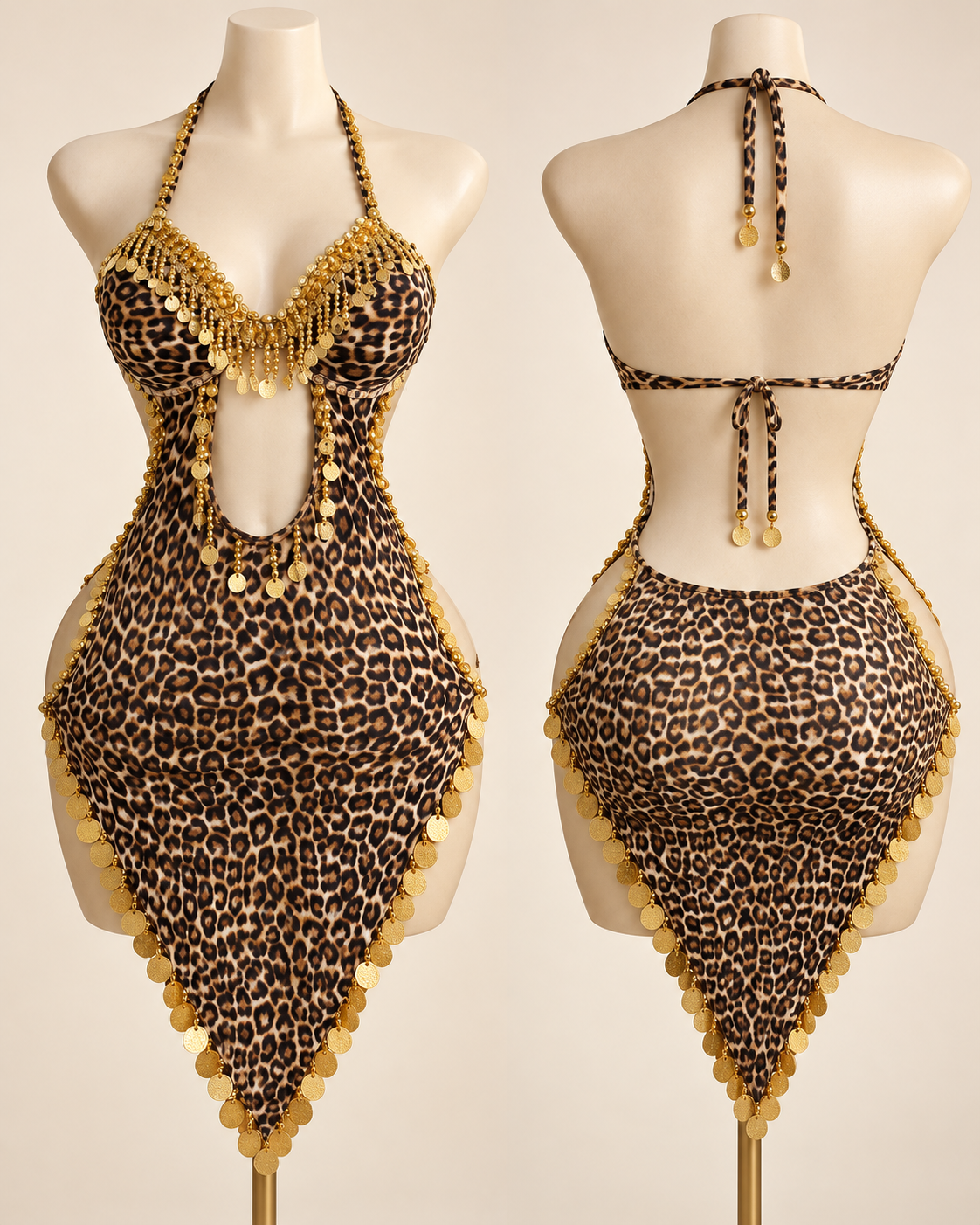 Leopard Print Gold Coin Dance Costume