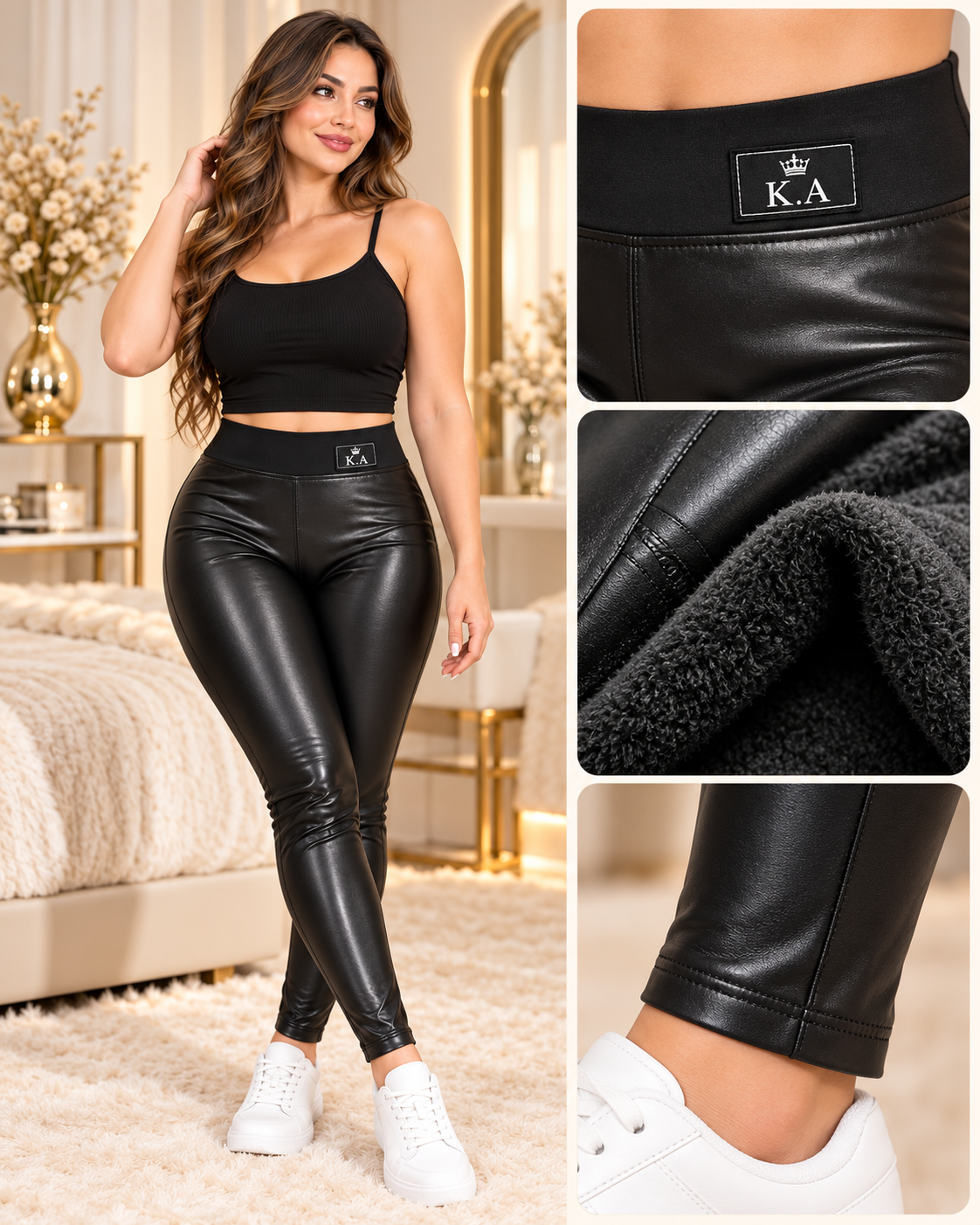 Women's High-Waisted Faux Leather Fleece-Lined Leggings