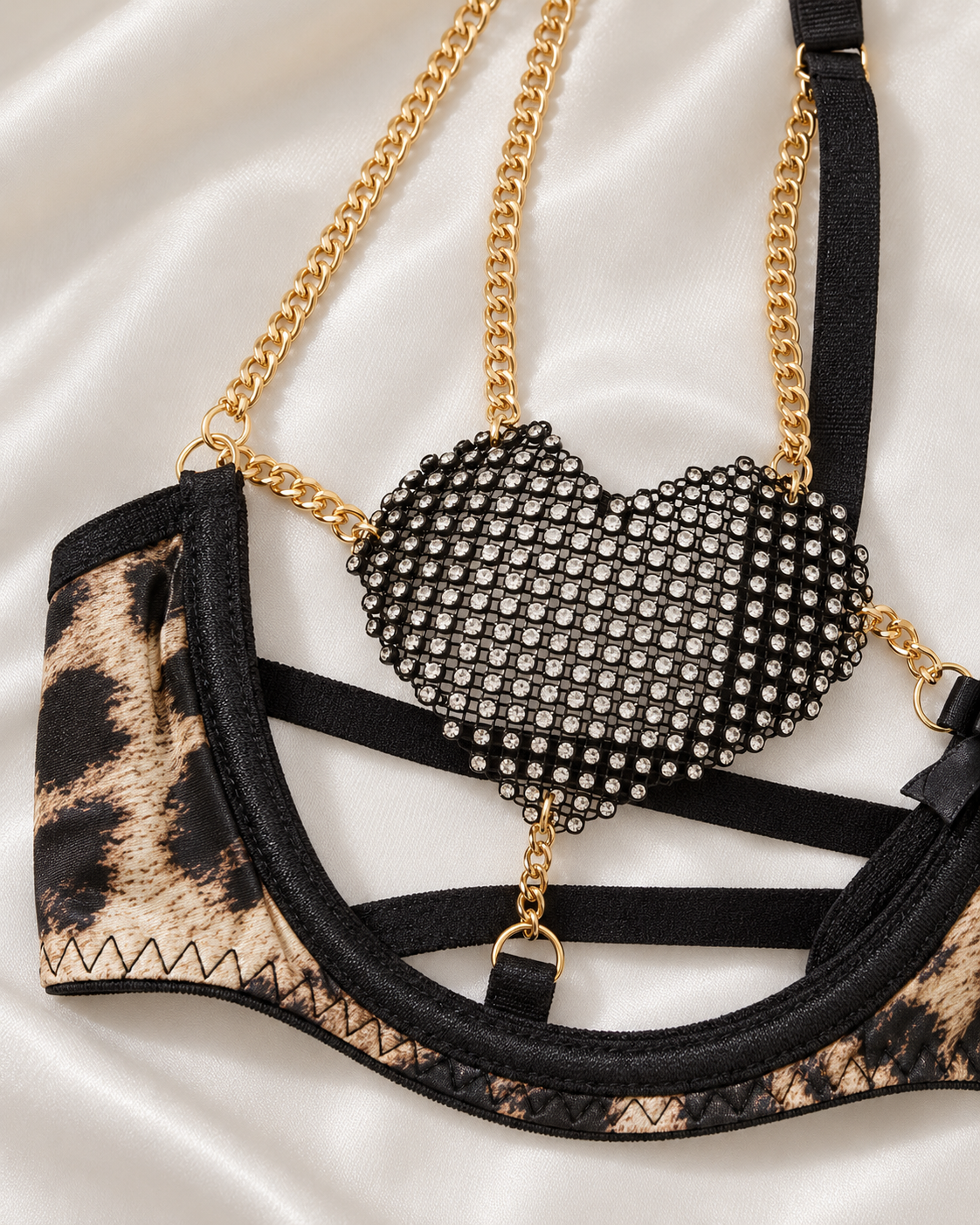 Leopard Print Chain Lingerie Set