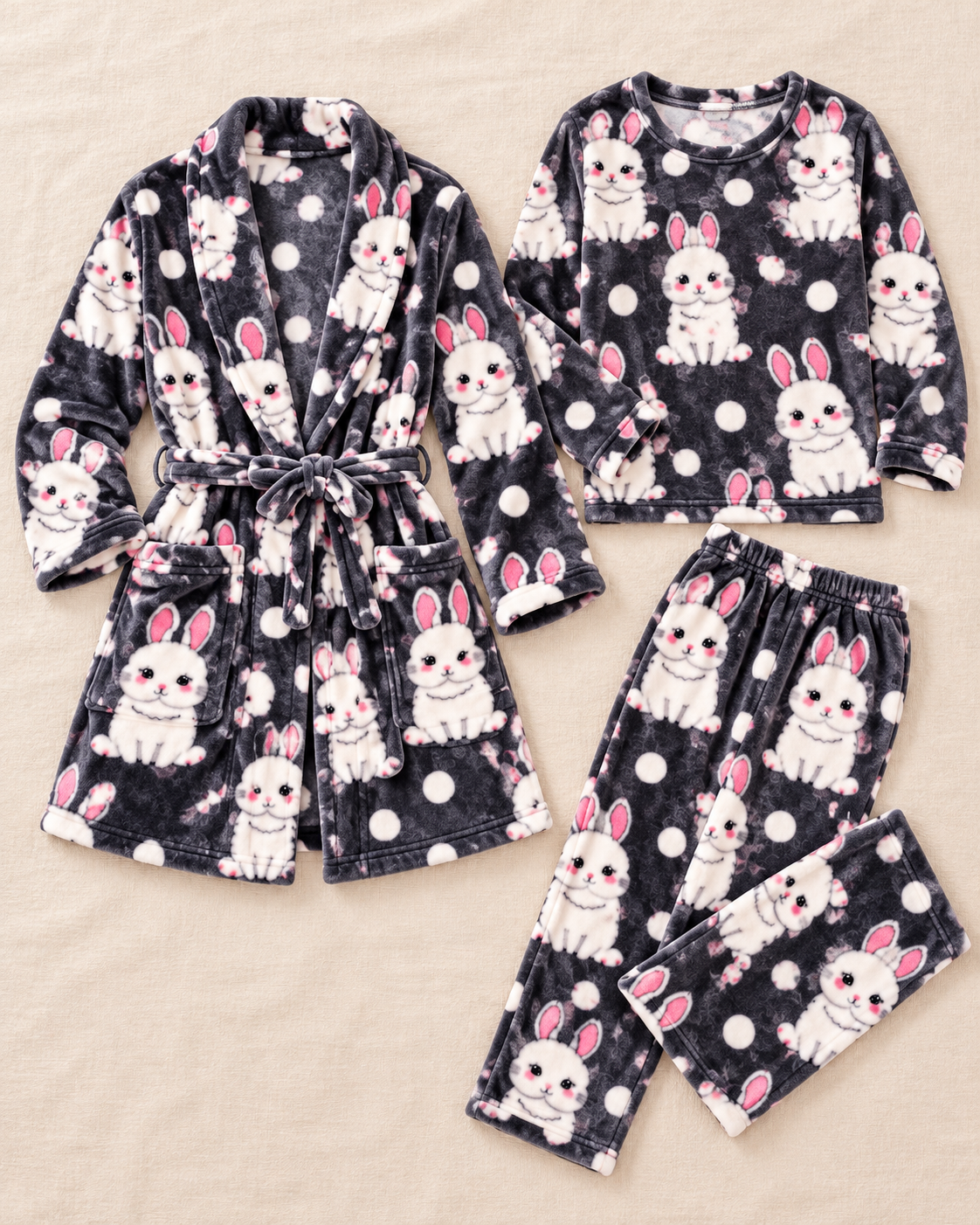 3-Piece Bunny Fleece Pajama & Robe Set