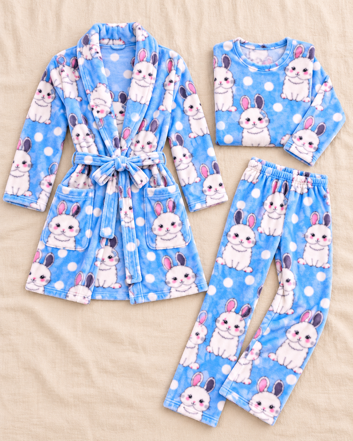 3-Piece Bunny Fleece Pajama & Robe Set