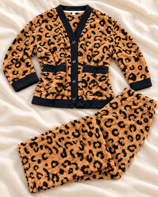Leopard Print Fleece Pajama Set