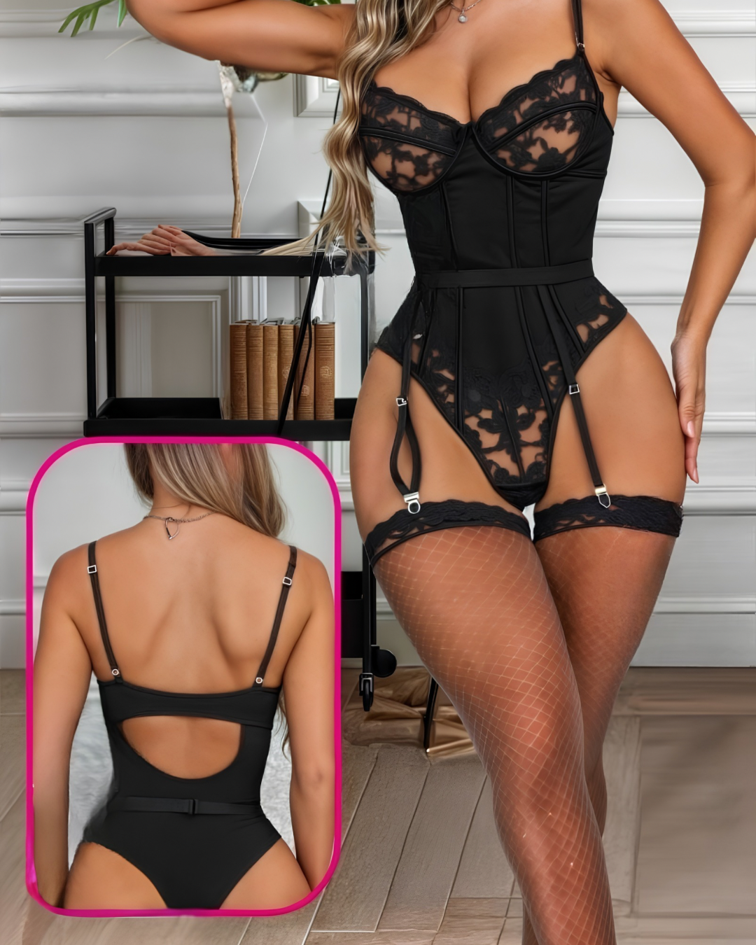 Lace Corset Bodysuit with Garter Straps