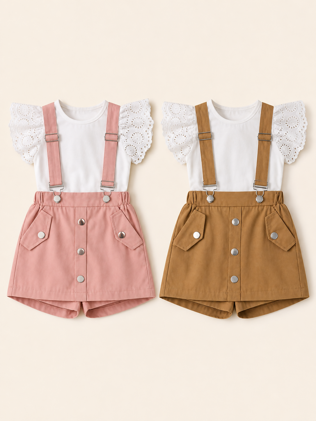 Girls’ Linen Suspender Skort Set – 2 Pieces