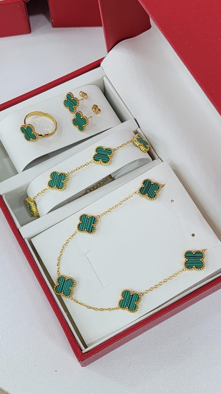 The Signature Clover Collection – Full Set packaged in a luxurious red jewelry box