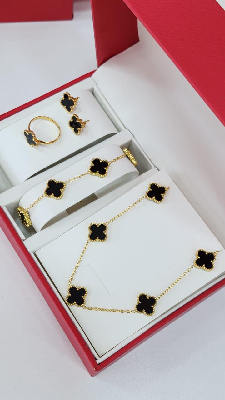 The Signature Clover Collection – Full Set packaged in a luxurious red jewelry box