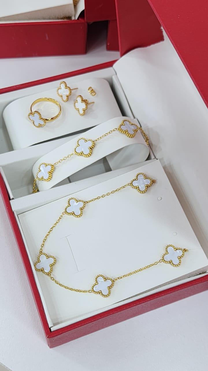 The Signature Clover Collection – Full Set packaged in a luxurious red jewelry box