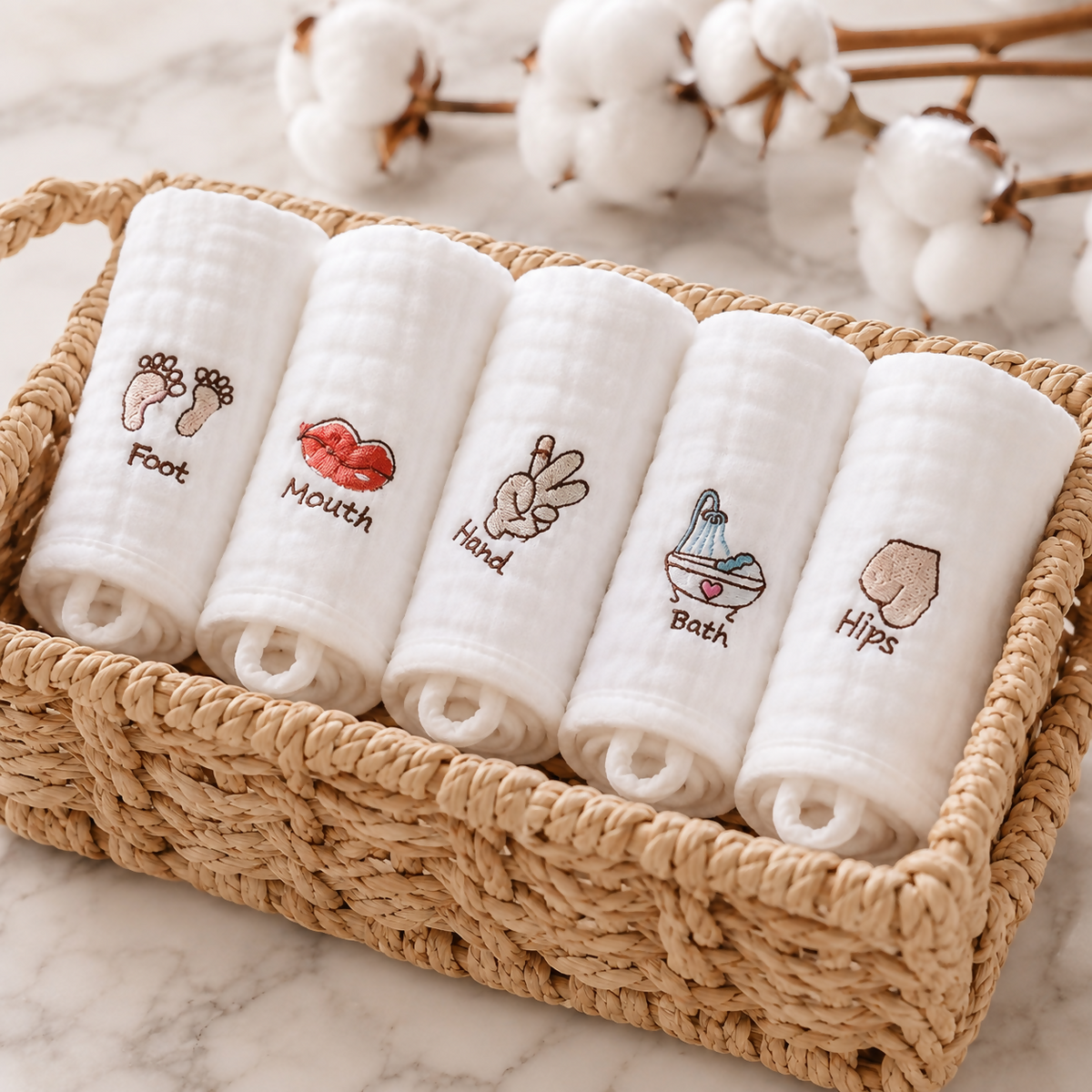 Baby Cotton Muslin Towels – Set of 5