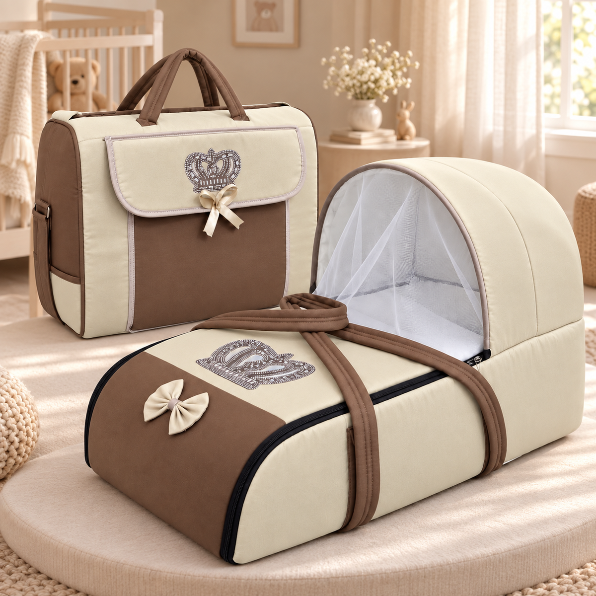 Crown Baby Carrycot & Matching Bag – 2-Piece Set