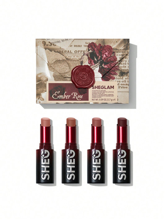 SHEGLAM Ember Rose Lipstick Stand – 8-Piece Matte & Gloss Lipstick Collection