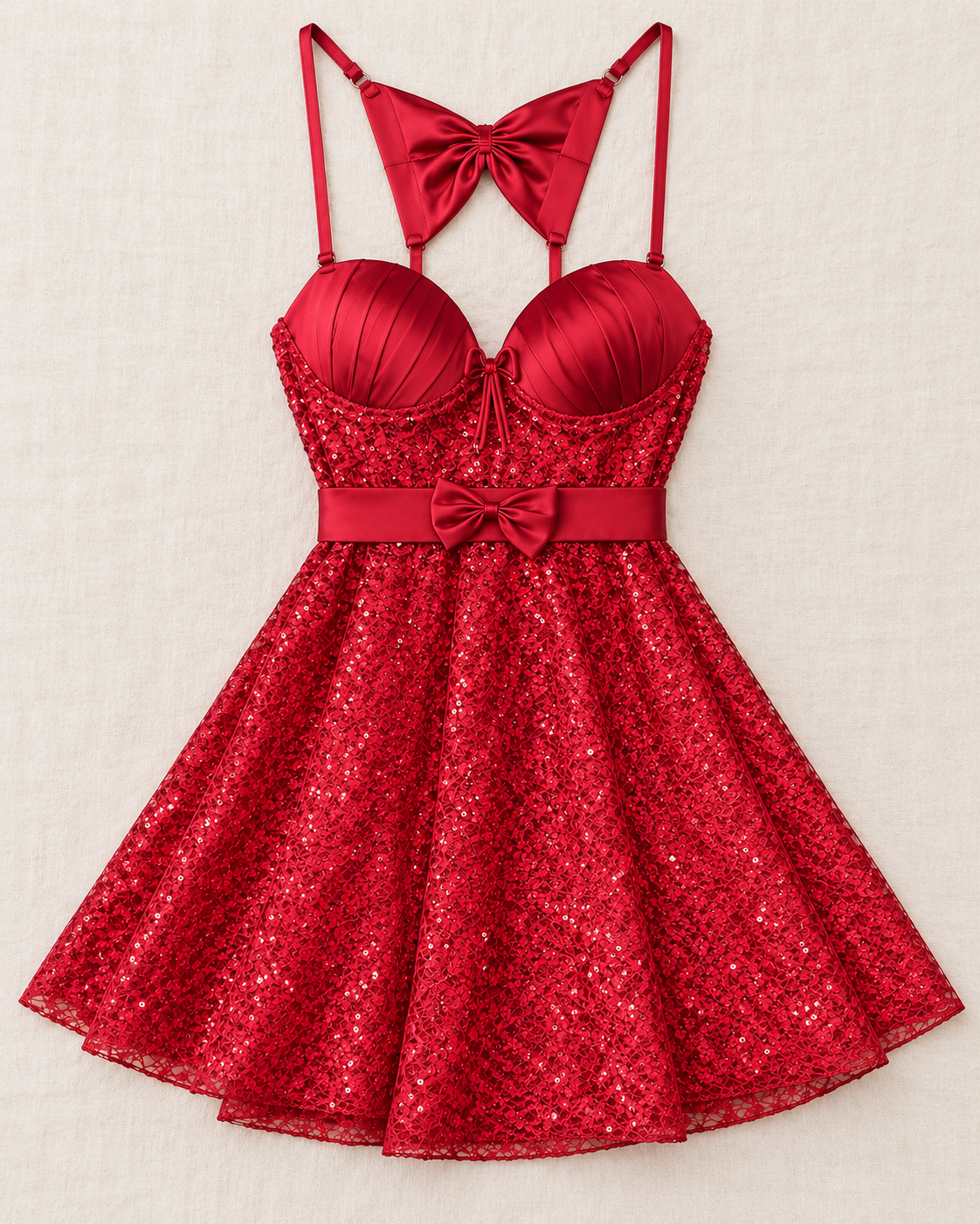 Satin Bow & Sequin Lace Babydoll Dress