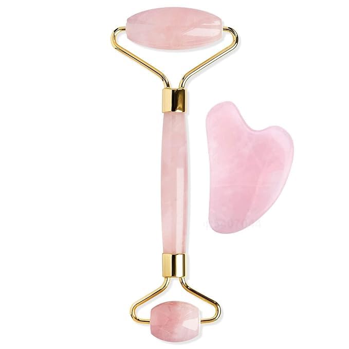 Rose Quartz Jade Face Roller Massager & Gua Sha Set