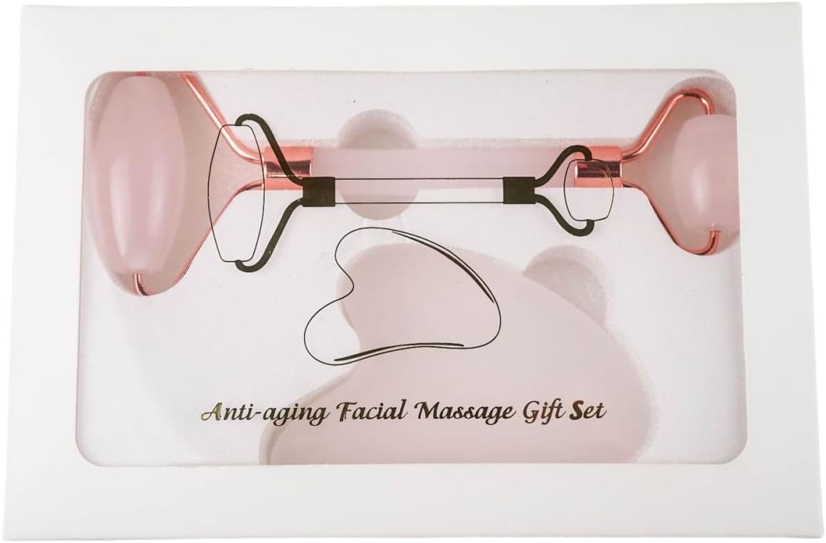 Rose Quartz Jade Face Roller Massager & Gua Sha Set