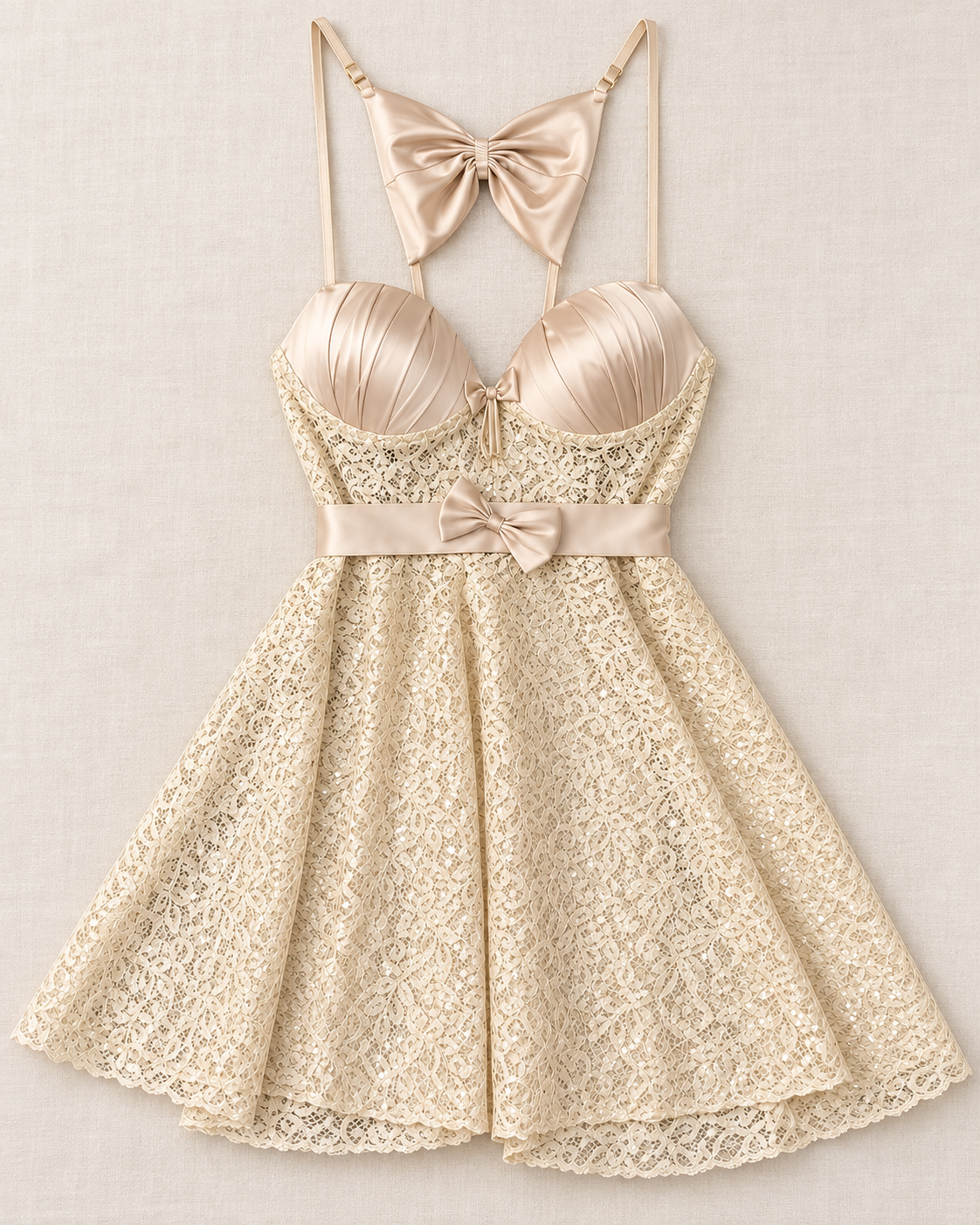 Satin Bow & Sequin Lace Babydoll Dress