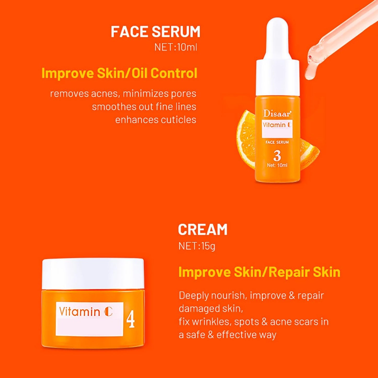DISAAR Beauty Vitamin C Organic Orange Extract Skin Care Set – Brighten, Refresh & Protect