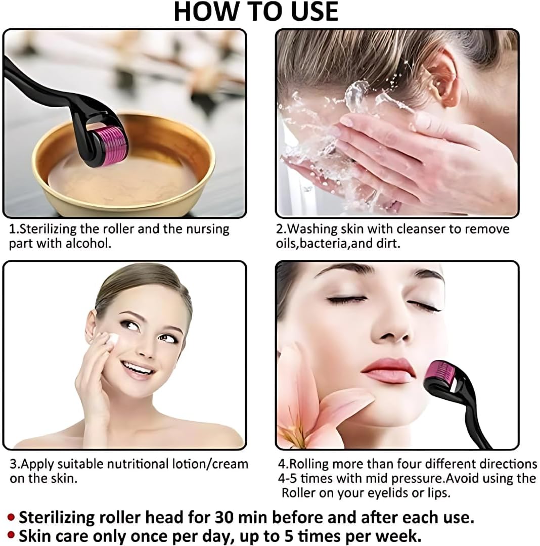 Derma Roller Microneedle Roller for Face (0.25mm, 540 Titanium Needles)