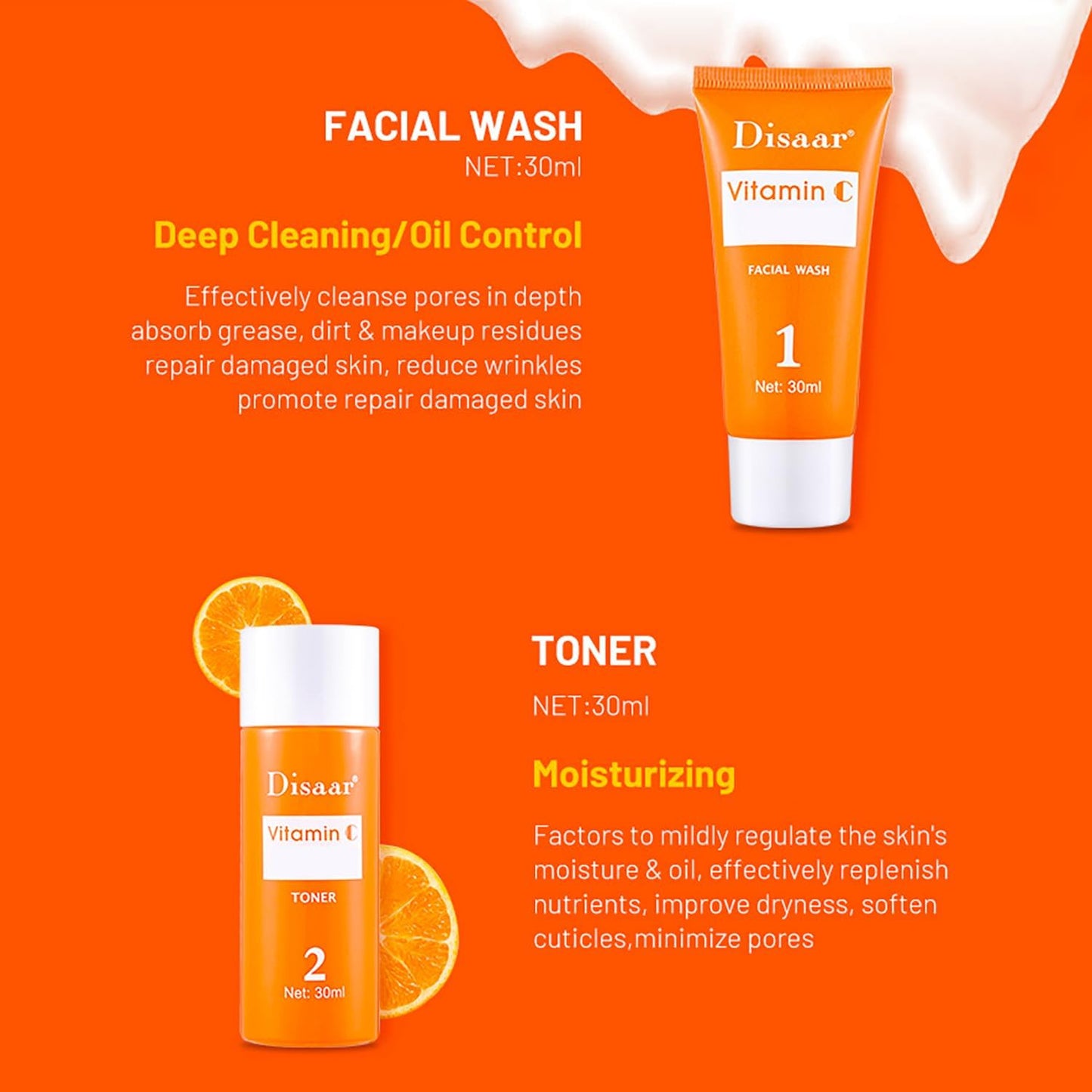 DISAAR Beauty Vitamin C Organic Orange Extract Skin Care Set – Brighten, Refresh & Protect