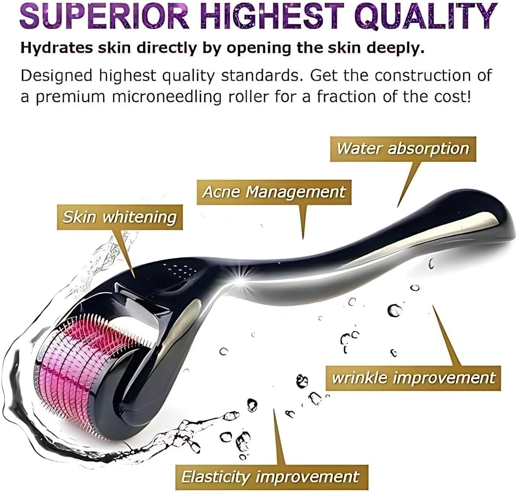 Derma Roller Microneedle Roller for Face (0.25mm, 540 Titanium Needles)