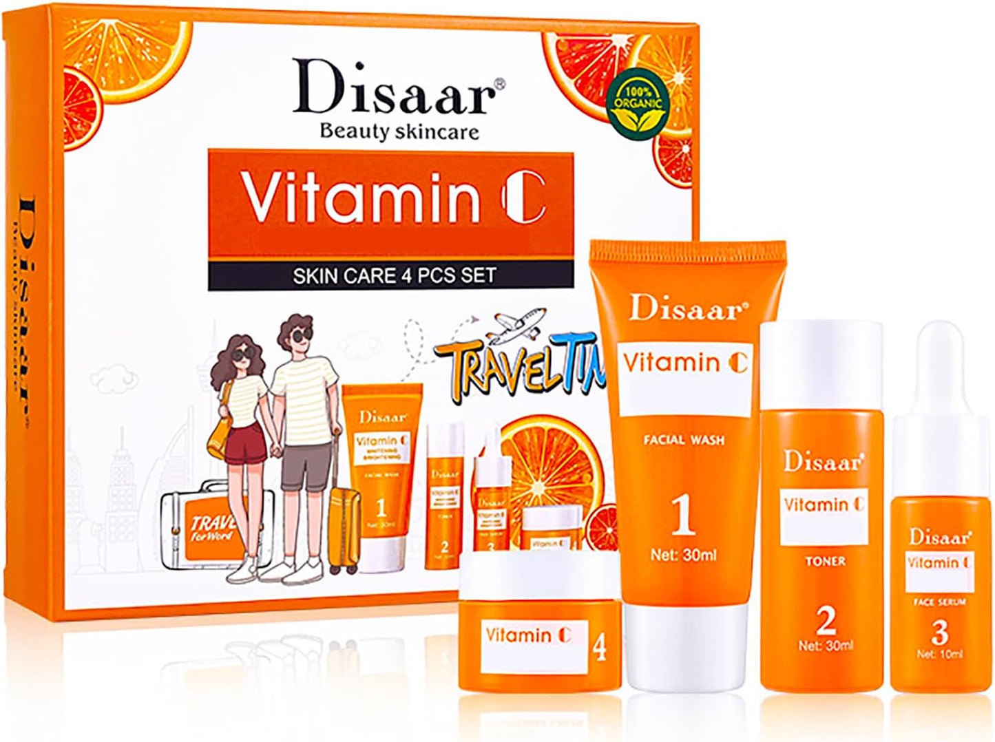 DISAAR Beauty Vitamin C Organic Orange Extract Skin Care Set – Brighten, Refresh & Protect
