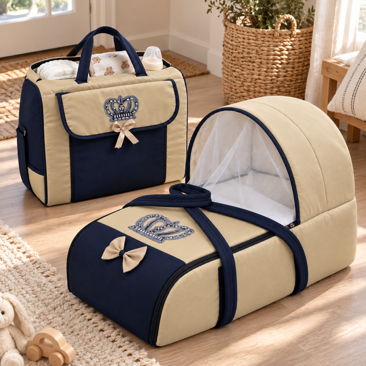 Crown Baby Carrycot & Matching Bag – 2-Piece Set