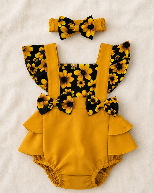 Baby Girl Satin Romper with Headband