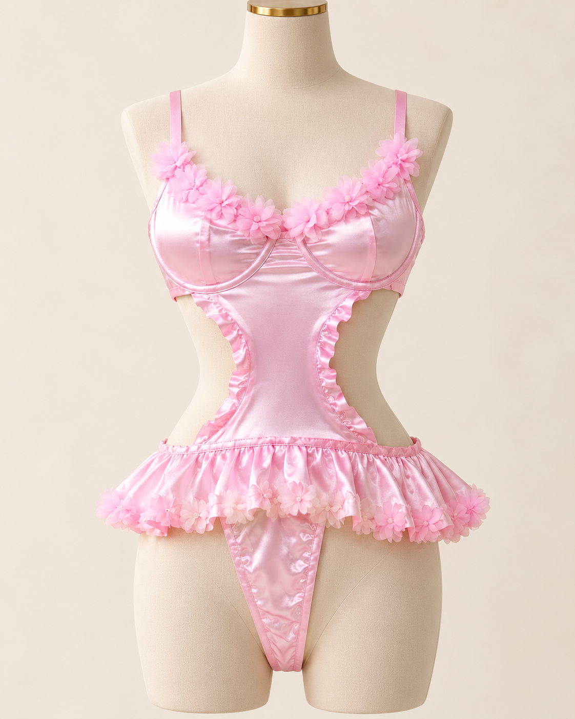 Pink Blossom Ruffle Lingerie Bodysuit